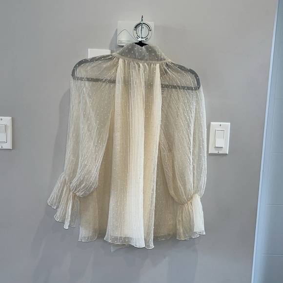 Zara Back Tie Dotted Chiffon Blouse Cream - Picture 6 of 11